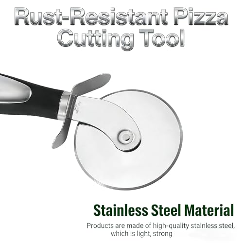 Pizza Cutter & Server Set, 2pcs Stainless Steel with Non-Slip Handles