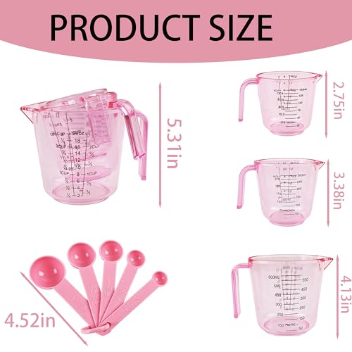 Pink Plastic Measuring Cup and Spoons Set