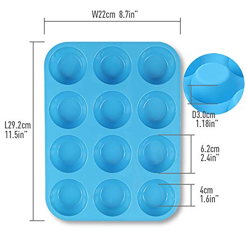 Silicone Muffin Pan, Cupcake Pan, 12 Cups, Food Grade Egg Muffin Baking Silicone Molds, Non-stick, 3 Pcs
