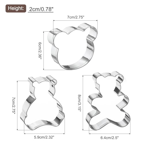 uxcell 3pcs Bear Cookie Cutter Set Stainless Steel Fondant Biscuit Cutter
