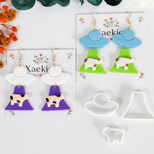 UFO Cow Polymer Clay Cutters Set - 3Pcs Alien Theme Clay Cutters for Earrings, Polymer Clay Molds, Halloween Clay Tools - color: P color