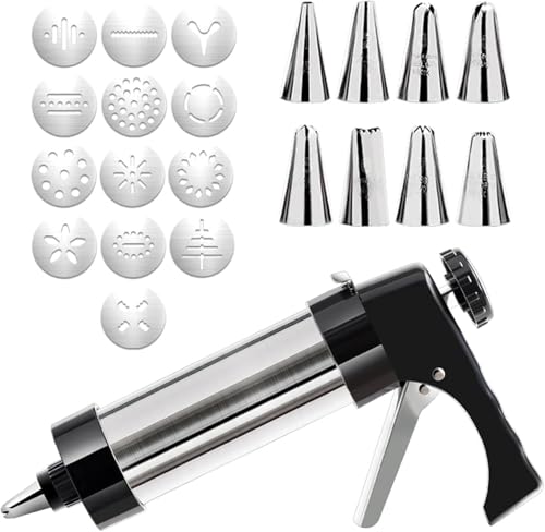 Spritz Cookie Press Gun Kit, 13 Discs and 8 Tips, Stainless Steel