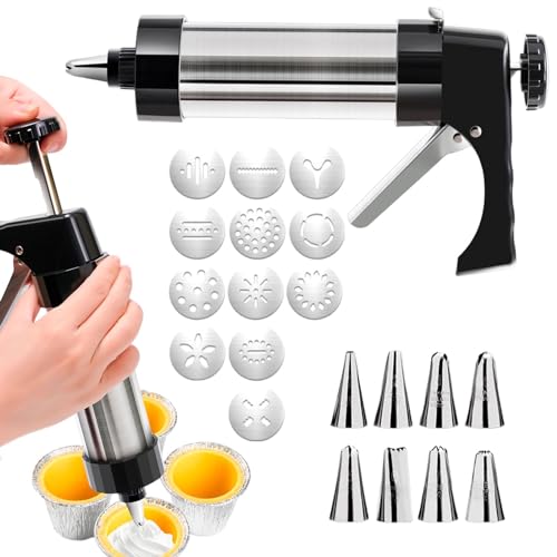 Stainless Steel Cookie Press, Spritz Cookie Maker with 13 Discs & 8 Tips