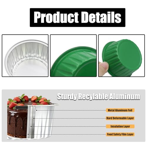 50 Pack 5oz Mini Cake Pans with Lids, Dark Green - color: Dark Green, size: Round