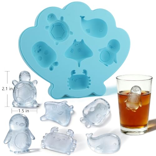 Fu Store Ice Cube Tray Silicone Ice Cube Trays with Cute Marine Life Shapes - color: Blue