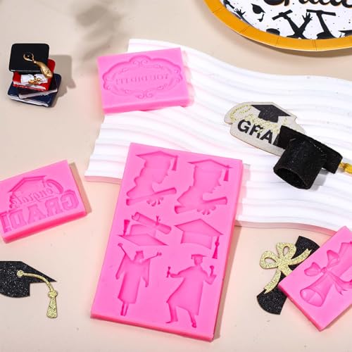 Whaline 4Pcs 2026 Graduation Fondant Molds Grad Cap Diploma Cheering Silicone Molds Congrats Grad Chocolate Candy Mould for Kitchen Baking Party Crafts Decor - style: Graduation