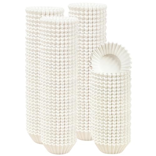 qiqee 600 Count Mini Cupcake Liners White Muffin Liners Food Grade Baking Cups Paper No Smells（Small Size） - color: White, size: Mini Size/600Packs