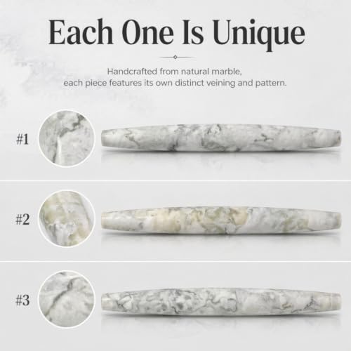 Natural Marble Rolling Pin for Baking, 15.6“ Non-Stick Stone Dough Roller - color: 15.6"x1.48"-Bianco Palomino