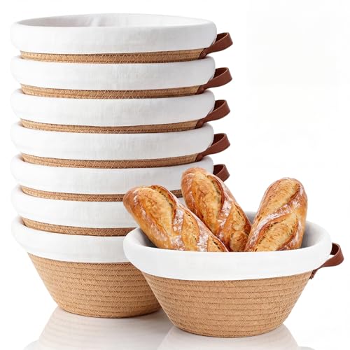 Hushee 8 Pack Cotton Rope Banneton Bread Proofing Basket Set, 9 Inch