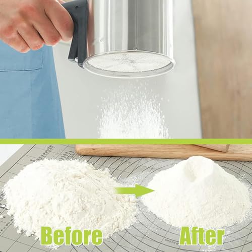 Flour Sifter for Baking,3 cup Thickened Premium Stainless Steel Flour Sifter With Fine Mesh For Baking Cakes,Pastries,Pies,Bread and Desserts,Hand Press Squeeze Sieve/Ideal Gift for Baker