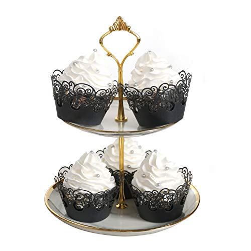 Cupcake Wrappers, KPOSIYA 100 Pack Cupcake Wraps Filigree Artistic Bake Cake Paper Cup Little Vine Laser Cut Liner Baking Cups Muffin Case Trays for Wedding Party Birthday Decoration (100, Black) - color: Black, size: Black (Pack of 100)