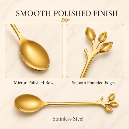 6-Piece Gold Coffee Spoons, 4.72-Inch Mini Espresso Spoons