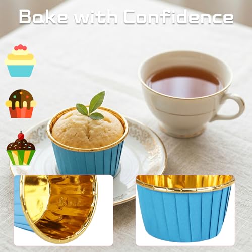 50 Pcs Blue Cupcake Baking Cups 3.5Oz Greaseproof Disposable Cupcake Liners - color: Blue