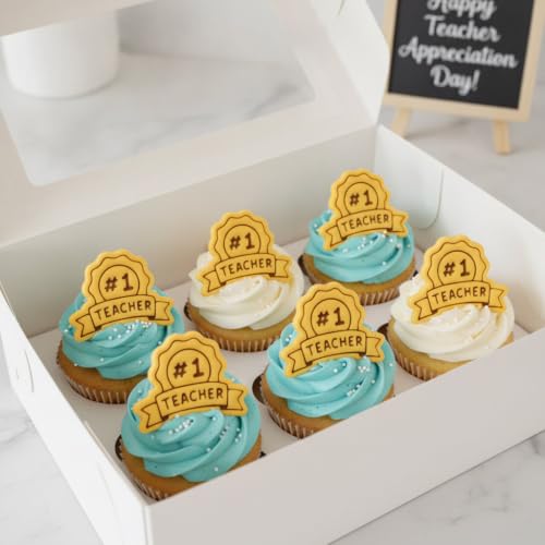 BAKERLOGY Number 1 Teacher Badge Mini Cookie Cutter & Stamp Set – Award Ribbon Fondant Embosser for Cookies, Cupcake Toppers, Biscuit Decorating, Teacher Appreciation, Thank You, School, Graduation