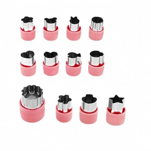 12-Piece Cookie Cutters Set-Stainless Steel&BPA-Free Shapes for Baking (Bear,Rabbit,Star,Flower) DIY Cookies,Mini Pies,Fondant,Veggies|Dishwasher Safe,Gift for teenager & Parents (12, Pink) - color: Pink