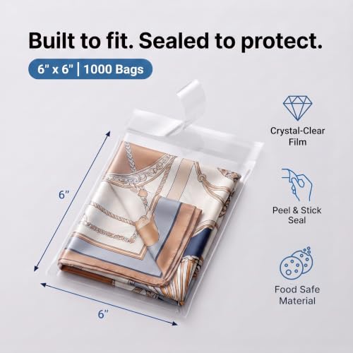 6" X 6" Self-Sealing Cellophane Bags (1000 Count) Clear Cookie Bags - size: 6" X 6"