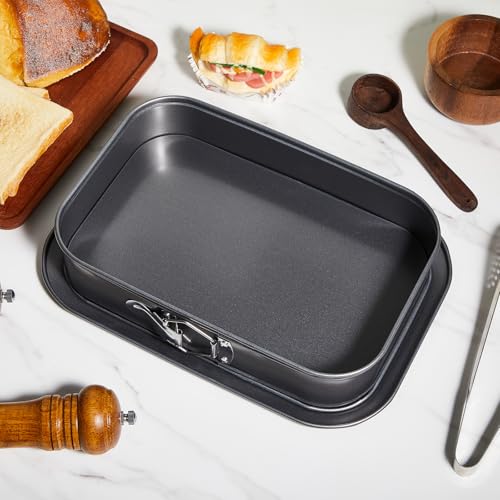 Uiifan 2 Pcs Non Stick Springform Pans Cheesecake Pan Rectangle Springform Pans Square Cake Pan with Removable Bottom for Kitchen Baking Roasting Muffin Bread Cake Brownie Bakeware(11 x 7 x 3 in) - size: 11 x 7 x 3 in