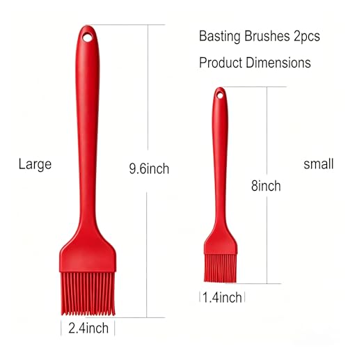 Silicone Basting Brush 2 Pack with Steel Core, Heat Safe BBQ Pastry - color: Red