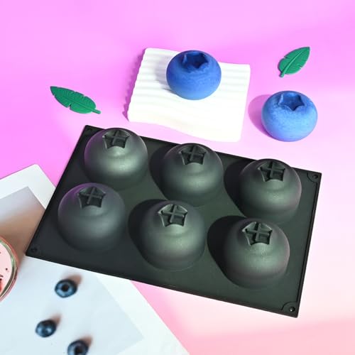 mostsom Blueberry Silicone Mold, 6-Cavity Shape Mousse Cake Molds, 3D Fruit Ice Cream Candy Molds, Non-Stick Sphere Silicone Molds for Chocolate French Fruit Cake Decoration (D_ Blueberry)