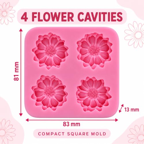 4-Piece 3D Daisy and Rose Silicone Fondant Mold Set - style: 4flowers molds