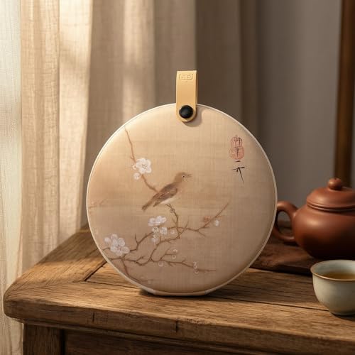 LUOZZY Pu'er Tea Cake Storage Bag Round Tea Cake Packing Bag with Plum Blossom Pattern Teacakes Organizer with Portable Loop for Home Office Decoration