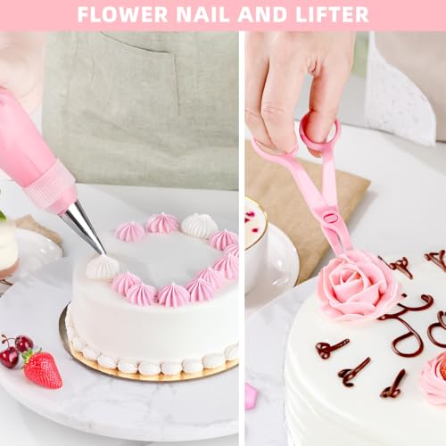 Cake Decorating Kit: Decorating Supplies Tools Kit 138 PCS Baking Accessories Include Spiping Bags and Tips Set, Piping Tips Set, Spatulas, Cake Scraper, 50 Piping Bags for Beginners, Pink - color: Pink (138 PCS)