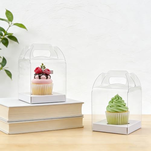 24 Count Individual Cupcake Containers, 4inch Cupcake Boxes Individual, Clear Cupcake Carrier (24, White) - color: White