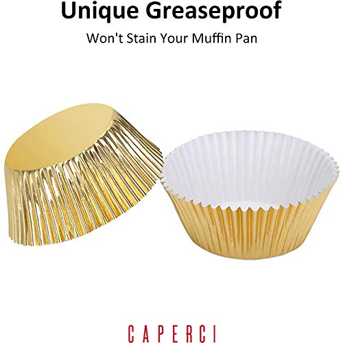 Caperci Standard Cupcake Liners Gold Foil Muffin Baking Cups 150-Pack - Premium Greaseproof & Sturdy Cupcake Papers - color: Gold Foil