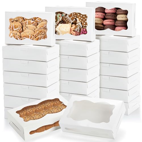 Hiceeden 50 Pack White Cookie Boxes with Window, 8"×5.4"×2" Bakery Candy Box for Gift Giving, Treat Dessert Boxes for Pastry Donuts Candy Biscuit Macaron Chocolate Strawberry