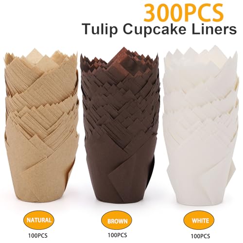 Tecbeauty 300pcs Cupcake Liners Muffin Liners Tulip Baking Cups Greaseproof Paper Wrapper for Party, Christmas (Multicolor) - color: Multicolor