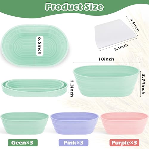 Nuogo 9 Pack Collapsible Silicone Oval Bread Proofing Baskets, Multicolor - color: Multicolor