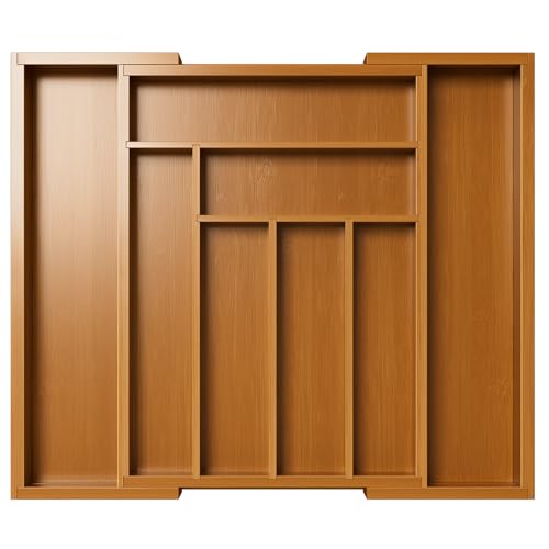 Pipishell Expandable Bamboo Silverware Drawer Organizer, Brown, Large - color: Brown, size: Large