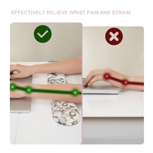 MEGREZ Large Mouse Pad&Wrist Rest Support for Mouse&Keyboard Wrist Rest, Ergonomic Memory Foam Wrist Rest, 3-in-1 Non-Slip Base Cloud Shape Desk Pad Mat for Home/Office, Butterfly and Flower