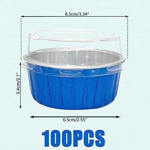 100Pcs Aluminum Cups with Lids,5oz Disposable Ramekin Baking Cups Muffin Liners Mini Pie Pans Foil Cupcake Containers for Christmas Party Wedding Party,Dark Blue - color: Dark Blue