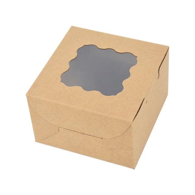 JIYIXHylera 48Pcs 6x6x3 Inch Brown Kraft Bakery Boxes with Clear Window, Small Cake Cookie Pastry Treat Boxes for Dessert Cupcakes Pies Chocolates Party Favors