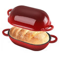 5 QT Enameled Cast Iron Sourdough Bread Oven, Loaf Pan with Lid - color: Red, size: 5 QT