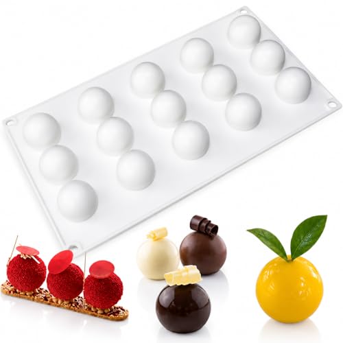 OCPO Kitchen 3D Mini Ball Silicone Mousse Cake Mold, 15 Cavities