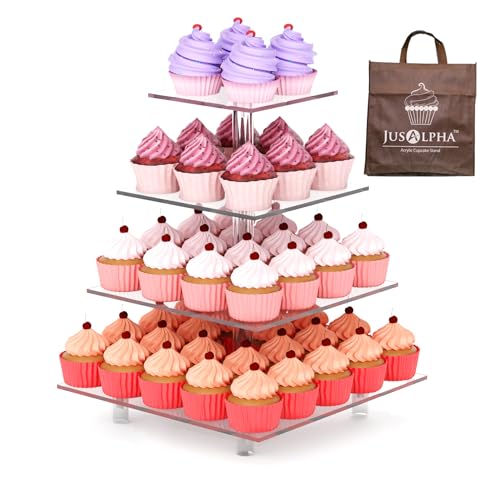 Jusalpha Large 4 Tier Square Acrylic Cupcake Stand, Cake Stand - size: 4 Tier With Rod Feet, Version 2