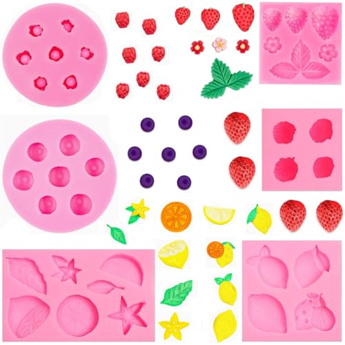Strawberry Silicone Fondant Mold,Blueberry Lemon Piece Fruit Chocolate Molds 5PCS for Cake Cupcake Topper Candy Candle Polymer Clay - style: Fruit Molds 6pcs