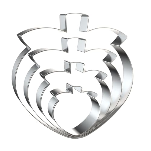Peach Cookie Cutter Set - 5 inch, 4 inch, 3 inch, 2 inch - 4 Piece Fruit Cookie Cutters Shapes Biscuit Fondant Clay Molds - Stainless Steel - color: Peach
