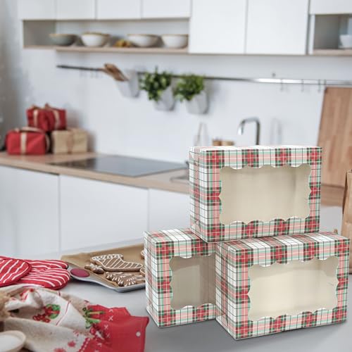 Christmas Cookie Boxes - 12 Pack - Tartan Plaid Bakery Gift Box with Window - color: Tartan Plaid
