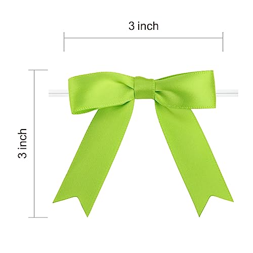 Meseey 50 Pcs 3 Inches Satin Ribbon Bows with Twist Tie Apple Green Pretied Premade Craft Bows for Treat Bags Gift Wrapping Baby Shower Brithday Christmas Party (3", Apple Green) - color: Apple Green