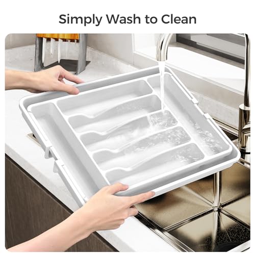 ukeetap Extra Large Expandable Silverware Organizer, Flatware Tray,White - color: White