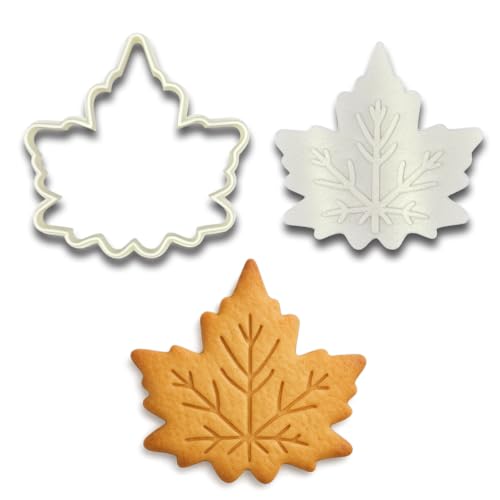 Mighty Gadget Detailed Maple Leaf Cookie Cutter & Stamp Set - 4x4 Inches, Perfect for Fall and Autumn-Themed Baking