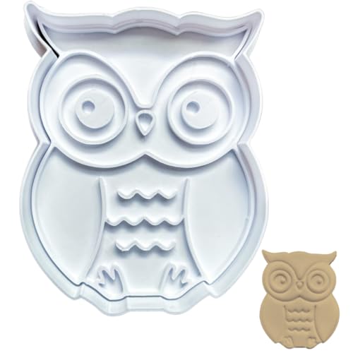 Owl Cookie Cutter Stamp Set, 3D Bird Embosser for Baking Cookies Fondant, 3.5x2.77" Durable Plastic Pastry Mold with Easy Grip Handle for DIY Desserts