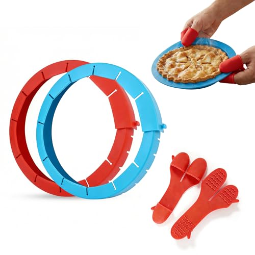 Silicone Pie Crust Shield Adjustable 8 to 11.4 Inch with 2 Finger Guards