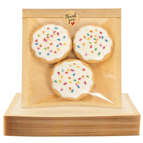 300 Pack Cookie Bags with Seal, Heat Sealable Bakery Bags with Window - size: 7.1" x 7.5"