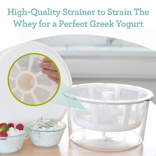 Euro Cuisine GY50 Greek Yogurt Maker with Ultra Fine Mesh Strainer Basket, BPA Free, Patented Greek Yogurt Strainer for Homemade Greek Yogurt (White) - size: 2 quarts