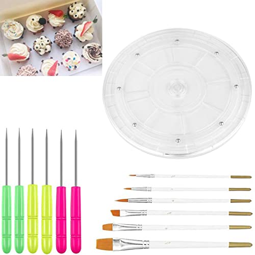 Cookie Decorating Kit Supplies 8 Inch Including 1 Acrylic Turntable, 6 Decoration Brushes 6 Scribe Needle, Cookie Turntable Decorating - size: 8 inch