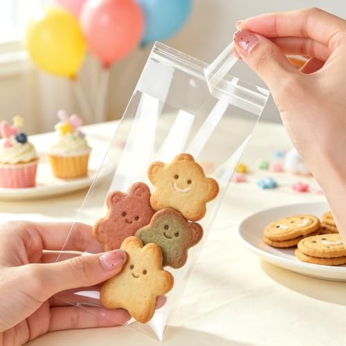 KoberrLi Cookie Bags with Seal Cellophane Bags Small 3 x 4-inch Clear Treat Crystal Self Protective Bags for Candy Cookies Cards Team, 100 Pack - size: 3x4 Inch (Pack of 100)